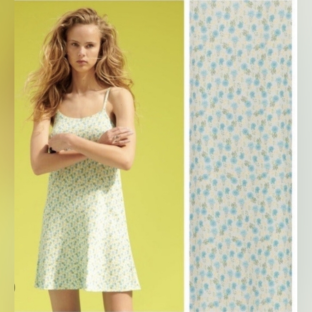 Zara Light Blue Green Floral Mini Dress With Adjustable Straps Size M